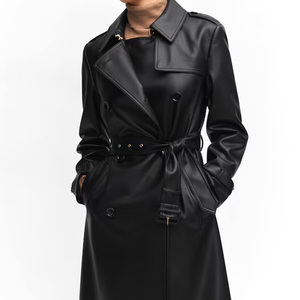 Custom Women's Long Leather Trench Coat Fashion Jacket Plus Size Moto Biker Style Short Lightweight Long Coat - Product Image 1