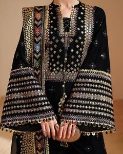 Ensemble de vêtements indiens pakistanais brodés de luxe pour femmes, Salwar Kameez Dupatta, style velours, sans plis, printemps/hiver, pour mariage - Product Image 3