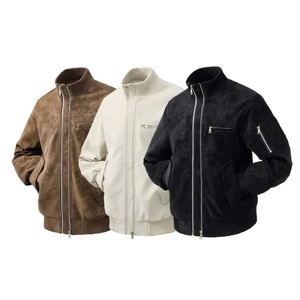 Men's <b>Black</b> <b>Suede</b> Bomber <b>Jacket</b> Casual Turn-down Collar Regular Fit Autumn Wear with Pockets Zipper Closure With Custom Logo - Product Image 3