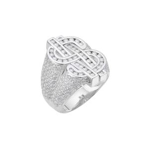 Gold Plated Dollar Sign <b>Ring</b> Moissanite Prong Setting <b>Crystal</b> Embellished Statement Band Bold Fashion Jewelry Wedding Gift - Product Image 2