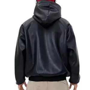 Sweat-shirts sur mesure de haute qualité, en cuir PU de différentes couleurs, sweat-shirt oversize à manches longues pour homme - Product Image 2