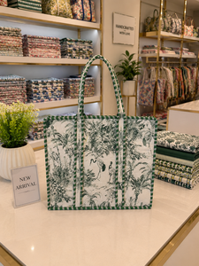 Bolso de Hombro de Lona Verde y Blanco para Mujer, Hecho a Mano en India, con Cierre de Cremallera, Interior Aislado y Ligero - Product Image 2