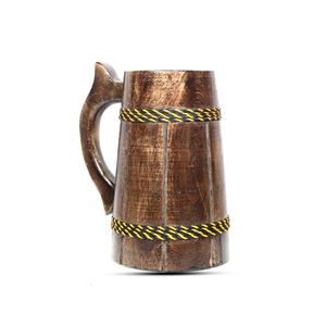 Hand Carved Wooden <b>Mug</b> Engraved <b>Tree</b> Design Polished Brown Handle Cup for Gift and Home Decor - Product Image 1