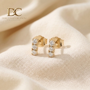 Nouveauté - Boucles d'oreilles en or massif 14 carats avec diamants de laboratoire taille brillant pour femme - Cadeau de fiançailles, de mariage ou d'anniversaire - Product Image 3