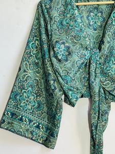 Vestido de seda para mujer, Blusa de seda con volantes para mujer, Top de seda, Camisa de seda, Vestido estampado de seda, Blusa estilo occidental, Blusa de playa - Product Image 2