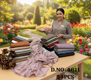 คอลเลกชันผ้าพันคอชีฟองลายดอกไม้พรีเมี่ยม D.NO-4611 (24 ชิ้น) |   ฮิญาบเนื้อนุ่ม น้ำหนักเบา ระบายอากาศได้ดี แต่งด้วยลูกไม้ละเอียดอ่อน - Product Image 3