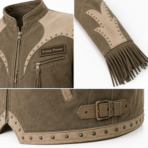 2026 Latest Design Men's <b>Fringe</b> Motorbike <b>Jacket</b> Studded Zip Up Leather Look Biker Coat Custom Logo Riding Outerwear - Product Image 4