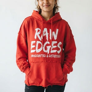 <b>Women</b> Oversized Raw Edges <b>Hoodie</b> 100% Cotton Knitted <b>Long</b> Sleeve Print Breathable Winter Wear Pullover Distressed <b>Hoody</b> Ladies - Product Image 2