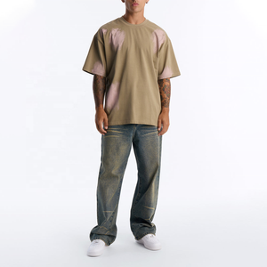 Lightweight Oversized Men Short Sleeve T-<b>Shirt</b> O-Neck Casual Jersey Fit 100% Cotton Solid Pattern Street Style <b>Paint</b> Stroke Tee - Product Image 4