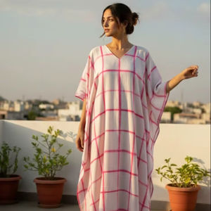 Precioso Vestido Kaftán de Algodón Ecológico con Tie-Dye para Niñas y Mujeres, Cuello en V, Largo, Maxi, Casual, Simple, Hecho a Mano, Transpirable, con Cinturón Bordado - Product Image 1