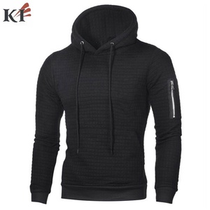 Sweat à capuche décontracté pour homme, coupe ajustée, en maille gaufrée, avec poche zippée, pour l'automne, manches classiques, couleur unie - Product Image 2