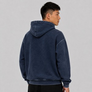 High Quality 100% Cotton <b>Men's</b> Acid Wash Casual Hoodie Street Fashion Winter <b>Pullover</b> Fleece Collar Pocket Logo Print-Wholesale - Product Image 3