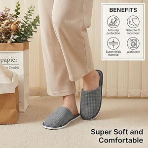 Chaussons en coton doux gris côtelés à bout ouvert, confortables, pour hôtel, semelle antidérapante pour usage intérieur - Product Image 6