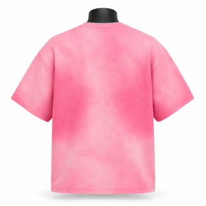 เสื้อยืดคอกลมแขนสั้นผู้ชายสีชมพู ลายมัดย้อม ทรงโอเวอร์ไซส์ ผ้าฝ้ายถัก 100% สีพื้น ย้อมสีเรียบ รุ่น 2027 - Product Image 2