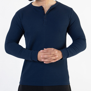 Camiseta de Manga Larga para Hombre, Tejida, de Color Sólido, Cuello Redondo, Corte Ajustado, Transpirable, Informal - Product Image 6
