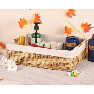 Home Tabletop Decoration <b>Rectangle</b> Handmade Woven Rattan Wicker Serving <b>Storage</b> <b>Basket</b> Fruit Decoration Serving Tray Home Office - Product Image 1