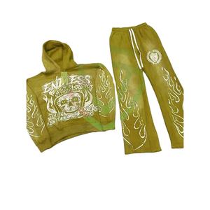 Conjunto Deportivo de Alta Calidad Unisex, Liso, Teñido, Grueso, 100% Algodón, Transpirable, con Capucha, Último Diseño, Conjunto Deportivo Frontal - Product Image 1