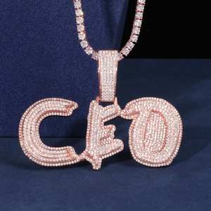 Collier Hip Hop personnalisé en argent sterling 925 avec lettre, moissanite taille brillant certifiée GRA, clarté VVS, style Iced, bijoux pour homme - Product Image 4