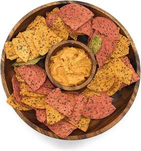 Wooden Disposable Rice <b>Dish</b> Chip and Dip <b>Serving</b> Tray with Salsa Bowl Snack Platter for Modern Design Parties - Product Image 2