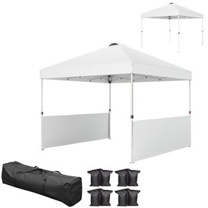 Tenda a Baldacchino Pop-up Bianca 3x3 Metri con 2 Pareti Laterali e Borsa con Ruote, Riparo Solare Istantaneo con Protezione UV50+ - Product Image 1