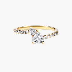 Anillo minimalista Toi Et Moi con doble diamante de corte corazón cultivado en laboratorio y oro macizo de 14K, regalo sorpresa de compromiso para tu pareja - Product Image 4