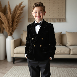 Boys Black Double Breasted Tuxedo Suit | <b>Kids</b> Wedding Blazer Suit | <b>Ring</b> Bearer Formal Party Outfit | Custom Made - Product Image 1