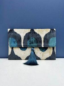 Geometric Pattern Textile <b>Clutch</b> With Tassel Bohemian Evening <b>Bag</b> For Women - Product Image 1