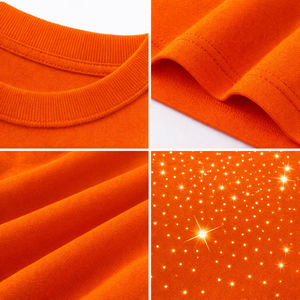Camiseta Personalizada Naranja con Pedrería Completa para Hombre, 100% Algodón, Estilo Urbano Oversize, Camiseta de Manga Corta con Cuello Redondo y Cristales Brillantes, OEM ODM - Product Image 6