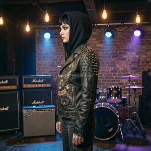 Custom Women <b>Punk</b> Rock Studded Real Leather <b>Jacket</b> Heavy Metal Spike Distressed Black Cowhide Biker Coat Wholesale Supplier - Product Image 4