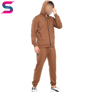 Survêtement Homme Confortable Marron à Capuche Entièrement Zippé, Décontracté pour l'Automne, 100% Coton, Couleur Unie, Poches Latérales, Coupe Droite 2026 - Product Image 2