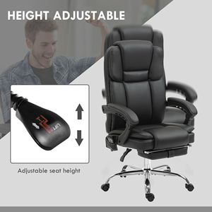 Sedia da Ufficio Direzionale con Massaggio a Vibrazione a 6 Punti, in Pelle PU, Riscaldata, Reclinabile, Altezza Regolabile, Stile Contemporaneo, Nera, con Rotelle - Product Image 5