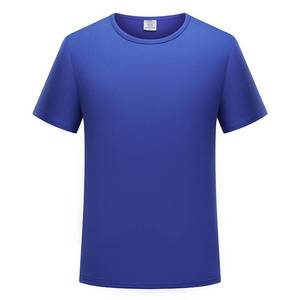 T-shirt à manches courtes pour homme, bleu, séchage rapide, coupe classique, col rond, couleur unie, tricoté en polyester, décontracté - Product Image 1