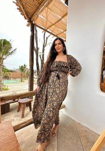 Maxi Bohemian Floral <b>Dress</b> Silky Blend Cotton <b>Gold</b> Embroidery Elegant Flowy Summer Wedding High Tea Daywear Natural Breathable - Product Image 3