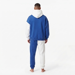 Ensemble sweat à capuche et jogging color block de haute qualité, bleu et blanc contrastés, coupe ample, manches longues, survêtement décontracté avec logo imprimé sur le devant - Product Image 2