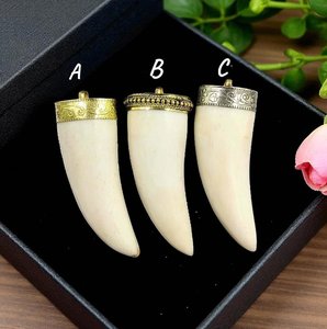 Natural Buffalo Horn bone Pendant With Gold Tone Caps Polished Curved Shape <b>locket</b> - Product Image 4