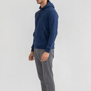 Sweat-shirt à capuche bleu marine pour homme, coupe classique, couleur unie, décontracté, en coton, pull-over, vêtements d'automne - Product Image 4