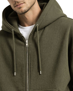 Sudadera con Capucha Verde Oliva para Hombre, Modelo 2026, Cierre de Cremallera, Corte Regular, Felpa de Algodón, Color Sólido, con Bolsillo, para Otoño - Product Image 5