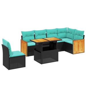 Set di divani da giardino in polyrattan nero da 7 pezzi con cuscini, mobili da esterno per sedute da giardino, stile contemporaneo per 7 persone - Product Image 4
