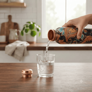 Botella de Agua de Cobre Hecha a Mano con Diseño Floral Kalamkari, Botella Metálica para Beber, Venta al Por Mayor, Exportación, Regalo para el Hogar y la Cocina, Proveedores - Product Image 5