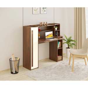 Mesa de estudio Walden de madera de arce marrón y blanca con estantería - Product Image 6