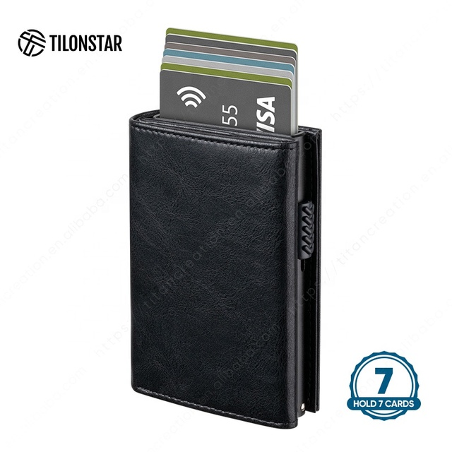 TILONSTAR TVC302 New RFID Automatic Anti-theft Leather Aluminum Pop up Credit Card Holder Wallet
