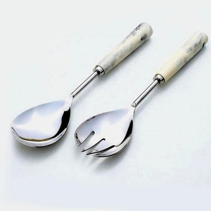 Silver Polished Salad Server Spoon & Fork Set Green Resin Handle <b>Decor</b> Wedding Restaurant Salad Servers Set - Product Image 2