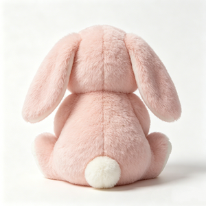 Lindo conejo de peluche sentado con orejas caídas, suave y esponjoso conejito de peluche rosa y blanco, adorable juguete de peluche de conejito. - Product Image 3