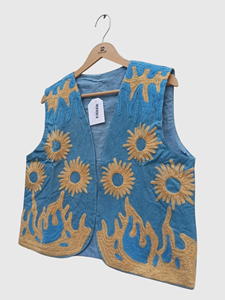 Chaleco Azul Bordado para Mujer, Estilo Bohemio, Sin Mangas, Hecho a Mano, con Logotipo Decorativo en la Espalda, Sin Cuello - Product Image 3