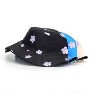 Unisex Bucket <b>Hat</b> Black With <b>Purple</b> Floral Print Casual Spring Summer Style - Product Image 4