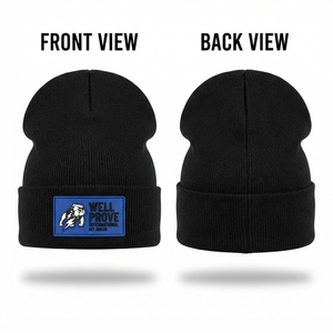 Custom Logo Black Stacked <b>Beanie</b> Cap Heavyweight 240 GSM Cotton Yarn Knit Slouchy Hat Breathable <b>Waterproof</b> Sublimation Printed - Product Image 2