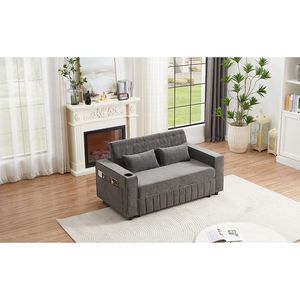 61.4\" Modern Grey Pull-Out <b>Sofa</b> <b>Bed</b> <b>Convertible</b> Loveseat with Adjustable Backrest for Living Room - Product Image 5