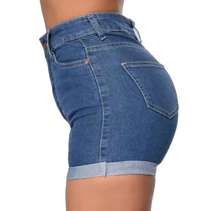 Women's High Waist <b>Denim</b> Shorts Solid Color Cuffed Hem Regular Fit Casual Streetwear Summer Style Stonewashed Blue Jeans 300g - Product Image 3