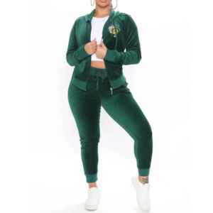 Sophisticated Solid Plain Two Piece Plus Size Minimalist Autumn Leisure Wear Aesthetic Velvet <b>Track</b> <b>Suit</b> - Product Image 1