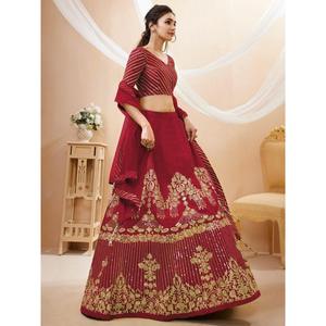 Jolis vêtements de mariage en soie à paillettes rouges Lehenga Choli avec Dupatta - Product Image 5